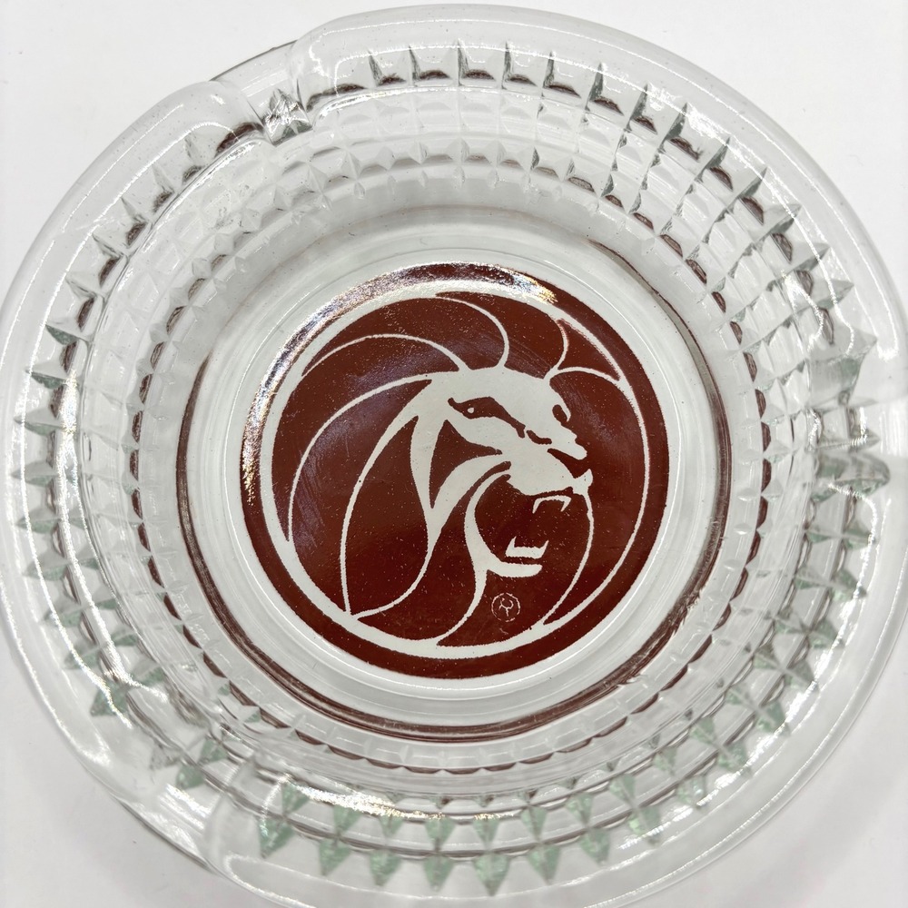 Vintage MGM Grand Casino Las Vegas Resort Ashtray Lion Logo Clear Glass